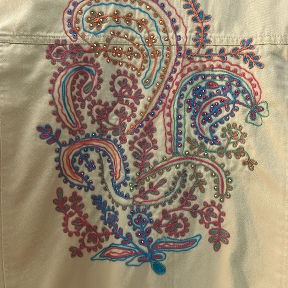 Coldwater Creek lime colored long sleeved jacket with beaded designs. Size PS. - Picture 8 of 11